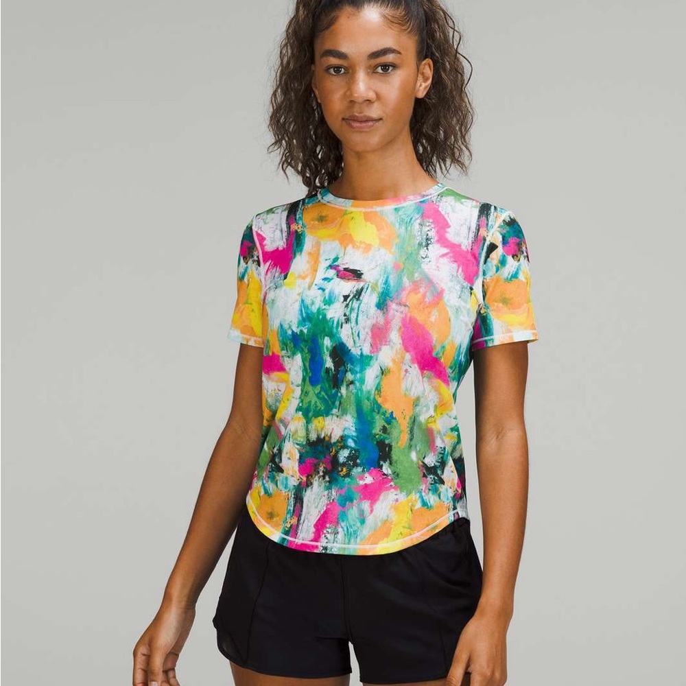 Lululemon High Neck Running & Training T-Shirt - No Limits White/Multi